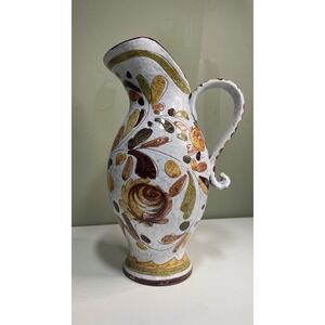 Vintage MCM Rosenthal Netter Pottery Pitcher 13" Flowers Browns Italy Bitossi